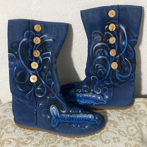 UGG Jasmine boots denim/leather sz7+J keyring💛🔑3” - Picture 3 of 17